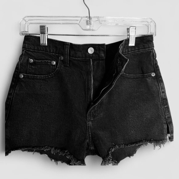 EUC Abercrombie & Fitch 25/0 Mom Shorts High Rise Black Frayed - Picture 3 of 6